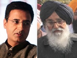 Randeep Singh Surjewal (L) Parkash SIngh Badal (R) [File Photos]