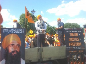 Dal Khalsa head HS Dhami addressing the gathering at Hyde Park, London [ June 08, 2014]