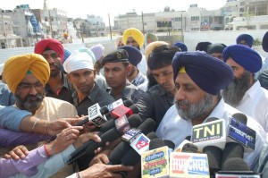 Sukhbir Badal addressing media at Amritsar