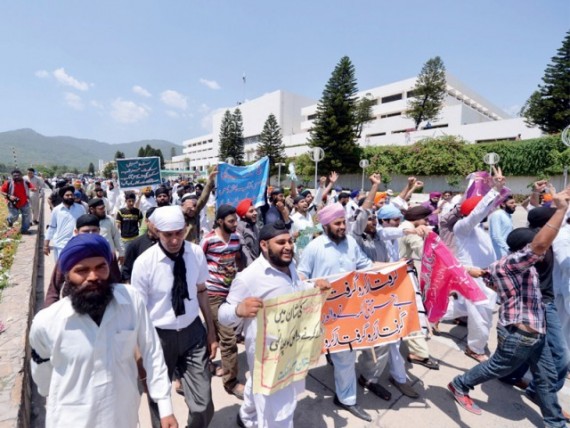 A file photo of Sikhs protesting out against targetted killings in Pakistan