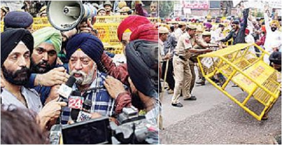 SAD (Delhi) led by Paramjit Singh Sarna holds protest outside RSS office in Delhi (Sept. 06, 2014)