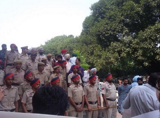 Police deployment during a protest outside DC office in Ludhiana