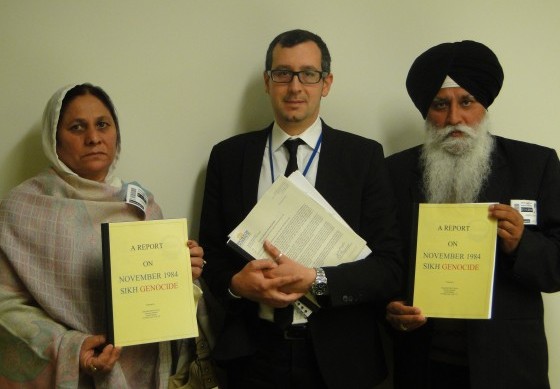 Sikh Genocide 1984 Victim Gurdeep Kaur (L) With Human Rights Officer Stenfano Sensi (C) and Jasbir Singh (R) (Witness in Jagdish Tytler Case)