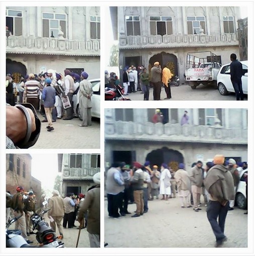 Sikh Sangat and the police outside Gurdwara Sahib in village Jodhpur (Tarn Taran) [December 01, 2014)