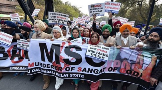 SAD (B) members hold out protest against Dera Sauda Sirsa chief's movie