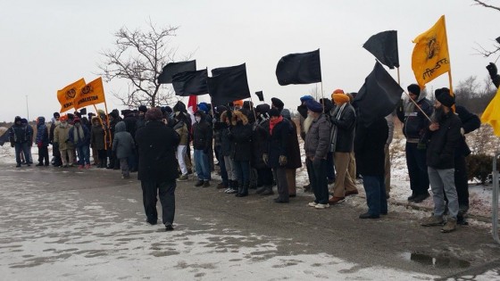 Sikhs protest during India's republic day celebrations in Brampton