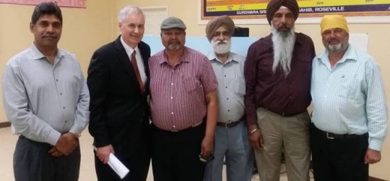 Congressman McClintock pictured with community leaders Mike Boparai, M. R. Paul (of Bhim Rao Ambedkar Sikh Foundation), Balraj Singh Randhawa, Manjit Singh Uppal, and Kuldip Singh Johal