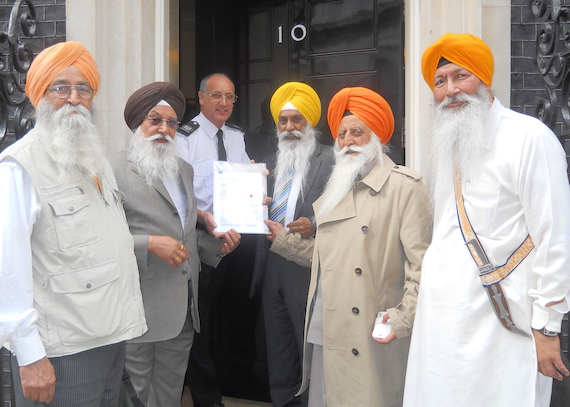 Sikhs deliver a Memorandum to 10 Downing Street on 6 June 2015 urging the UK PM to hold India to account for human rights violations and its rejection of the right of self-determination