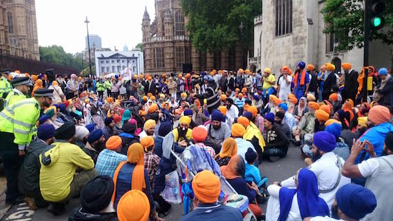 Another view of demonstration  at Parliament square London