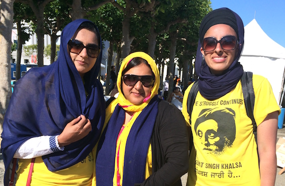 Mandeep Kaur, Indira Prahst and another participant at June 1984 commemoration rally in San Francisco, California.