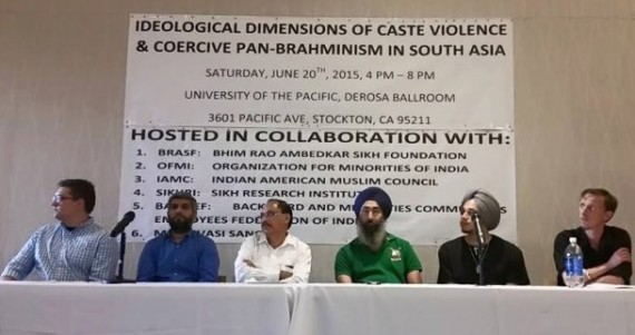 Speakers sit in a moderated panel after presenting at 6/20 conference: “Ideological Dimensions of Caste Violence and Pan-Brahmanism in South Asia.”