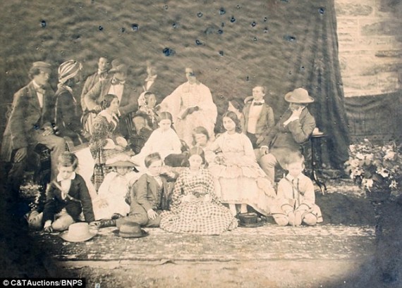 A black and white photogaph of a party in the holidays at Castle Menzies, from July 28, 1855, was also part of the lot