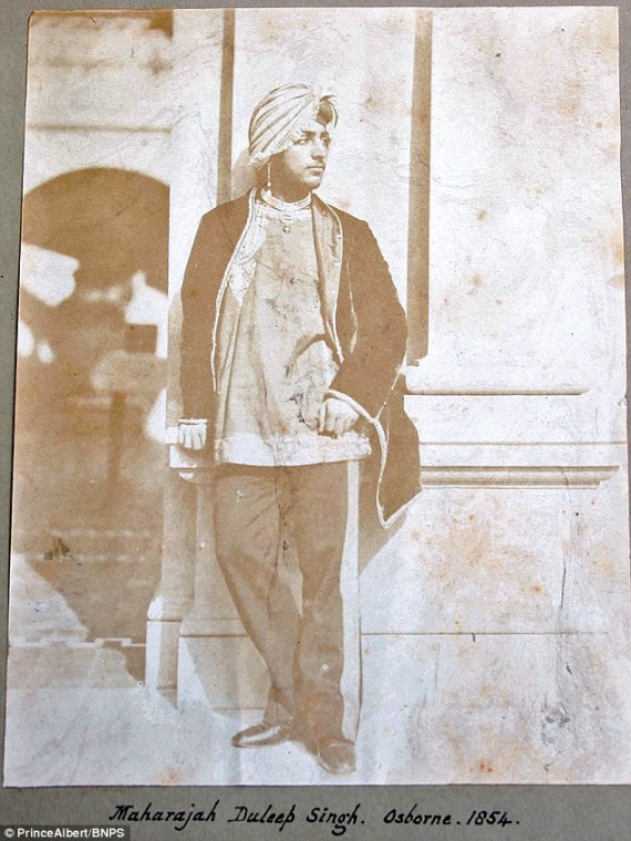 This black and white photograph of Maharajah Duleep Singh outside Osborne House was taken by Prince Albert in 1854. The Royals sparked a friendship with him after he was exiled to Britain when he was 15.
