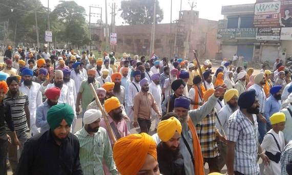 A view of protest during shut down at Moga