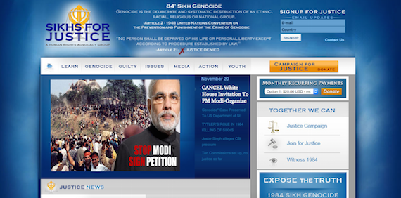 A screenshot from Sikhs For Justice Website | Screenshot taken on October 30, 2015 at 13:40 HRS. IST.