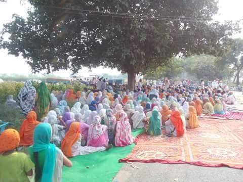 A number of women participating in a protest demonstration at Nathupur, Bathinda
