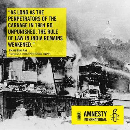 Amnesty India call for justice for 1984 Sikh massacre victims