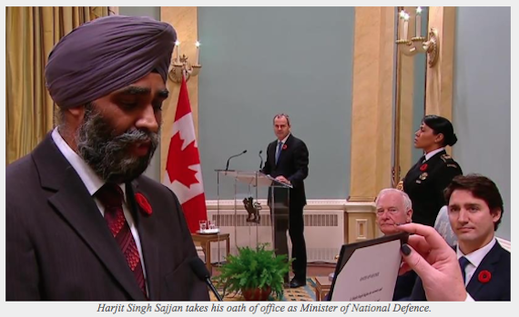 Harjit Singh Sajjan takes his oath of office as Minister of National Defence