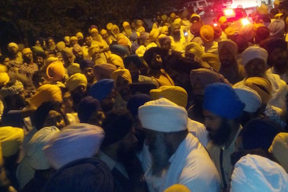 A view of gathering outside Faridkot jail