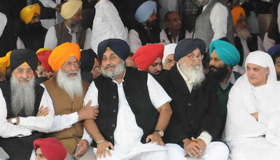 Punjab Chief Minister Parkash Singh Badal, Deputy CM Sukhbir Badal and other SAD leaders at Sadbhavna Rally in Moga on Saturday