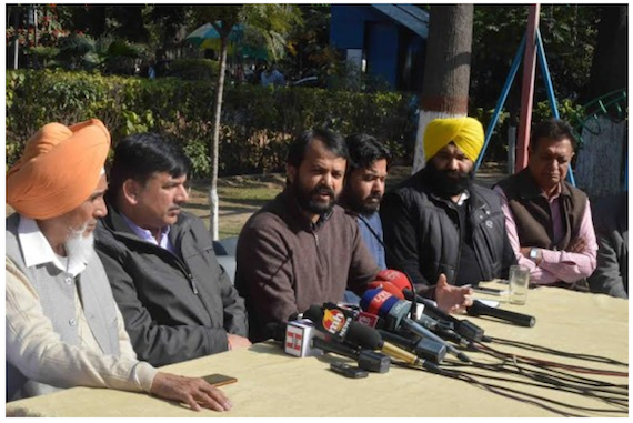 AAP leaders addressing a press conference at Chandigarh