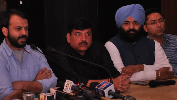 Ashish Khaitan, Sanjay Singh and Himmat Singh Shergill addressing media persons in Chandigarh | Photo: AAP Media