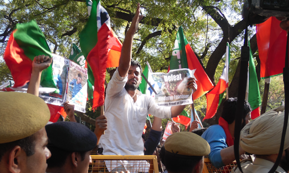 Campus Front holds protest at Jantar Mantar