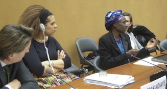 Mauritanian human rights campaigner Salimata Lam (right) and UN Special Rapporteur Rita Izsàk-Ndiaye during the UN side event.