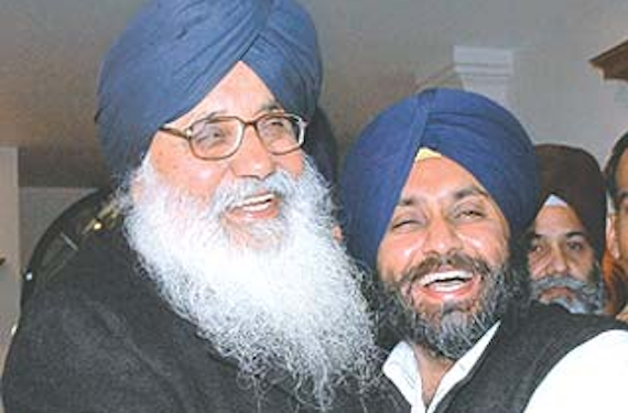 Parkash Singh Badal (L) and Sukhbir Badal (R) [File Photos]