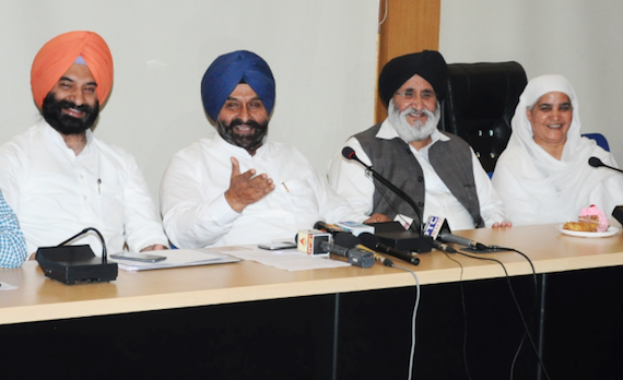 SAD (Badal) leaders addressing the press conference at Chandigarh