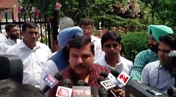 Sanjay Singh and Naresh Yadav addressing the media persons after meeting the Punjab DGP