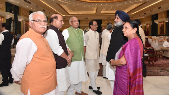 Sukhbir Badal with Indian Home Minsiter Rajnath Singh, Haryana CM M L Khattar and others