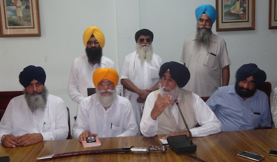 S. Simranjeet Singh Mann and other SAD (A) leaders addressing media persons in Amritsar