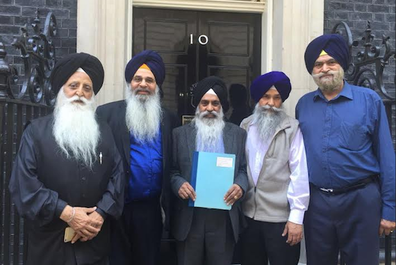 UK Sikh leaders with memorandum at 10 Downing Street