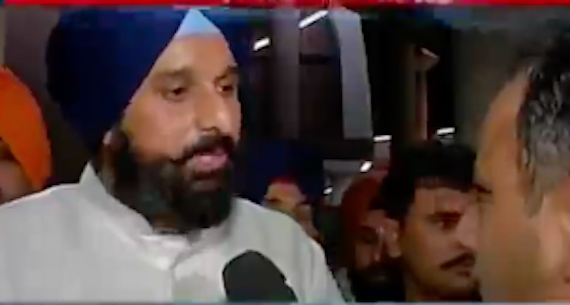 Bikram Majithia addressing media persons outside Punjab Assembly