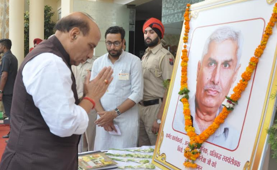 Indian Home Minister Rajnath Singh pays tributes to slain RSS leader Jagdish Gagneja