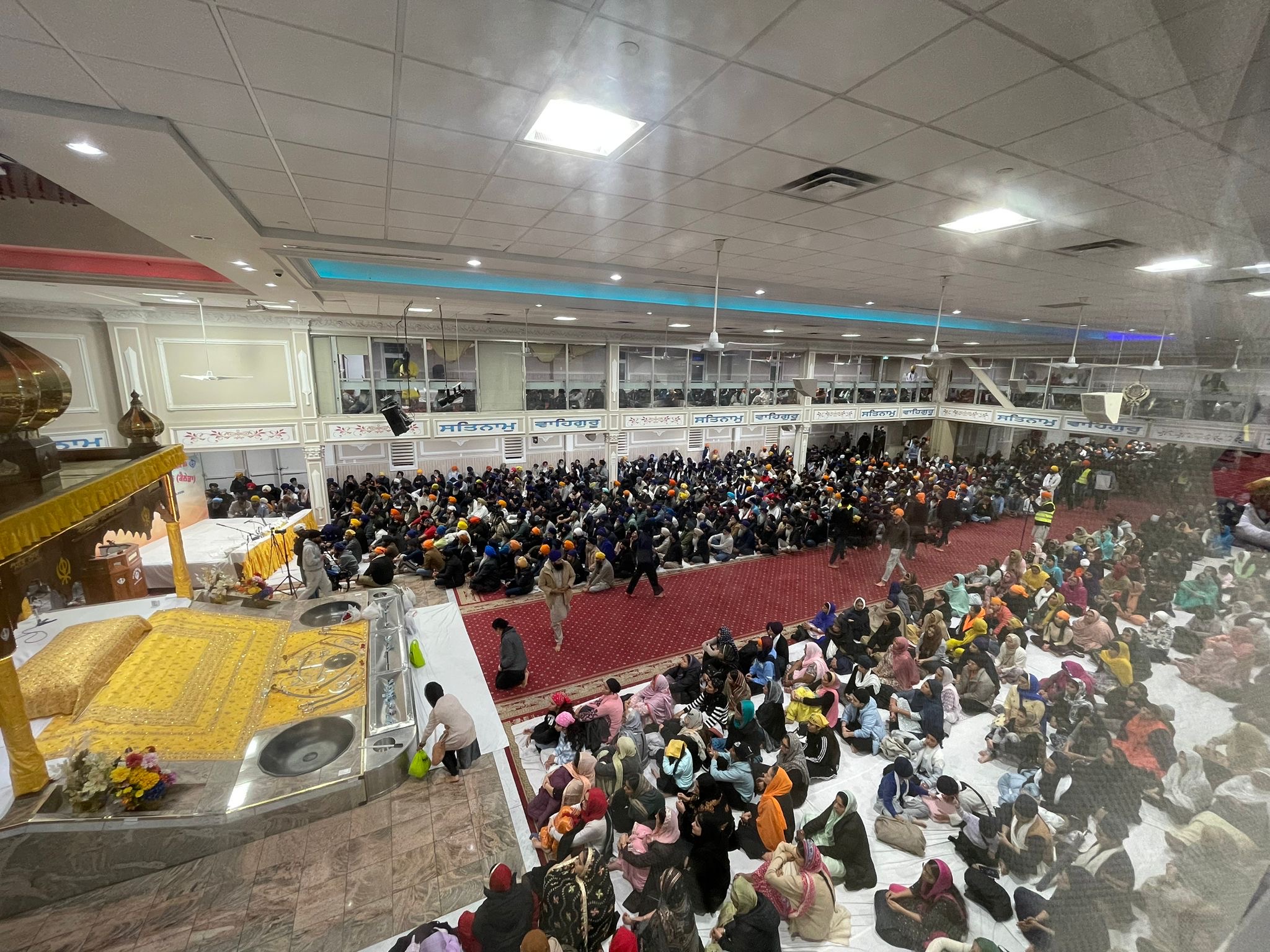 A view of large gathering of Sangat at Gurdwara Sri Guru Singh Sabha in Malton, Brampton, Ontario