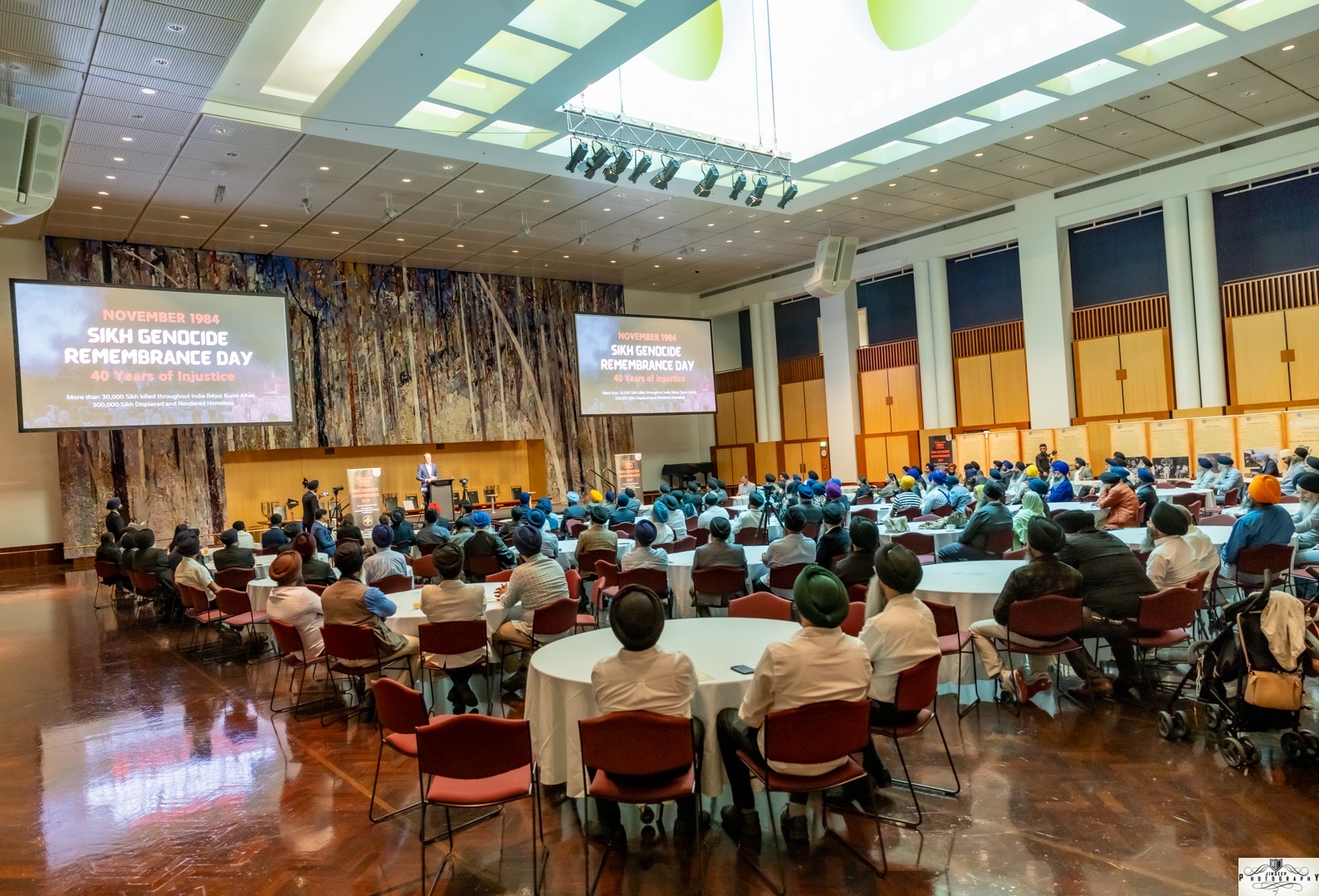 A view of the 1984 Sikh Genocide memorial event in Great Hall of Australian Parliament in Canberra