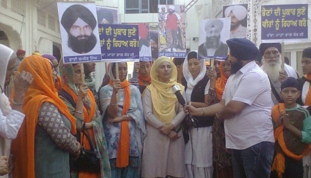 Bibi Pritam Kaur and others talking to media persons outside Akal Takht Sahib Secretariat