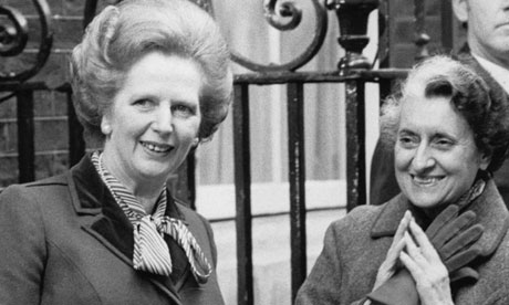 Margaret Thatcher (L) and Indira Gandhi (R)