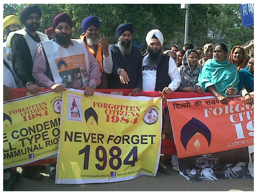 Protest outside Delhi Court by family members of victims of Sikh Genocide 1984 and others