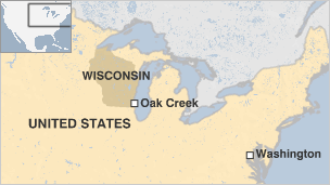 Shooting has taken place at a Sikh temple in Oak Creek in the US state of Wisconsin
